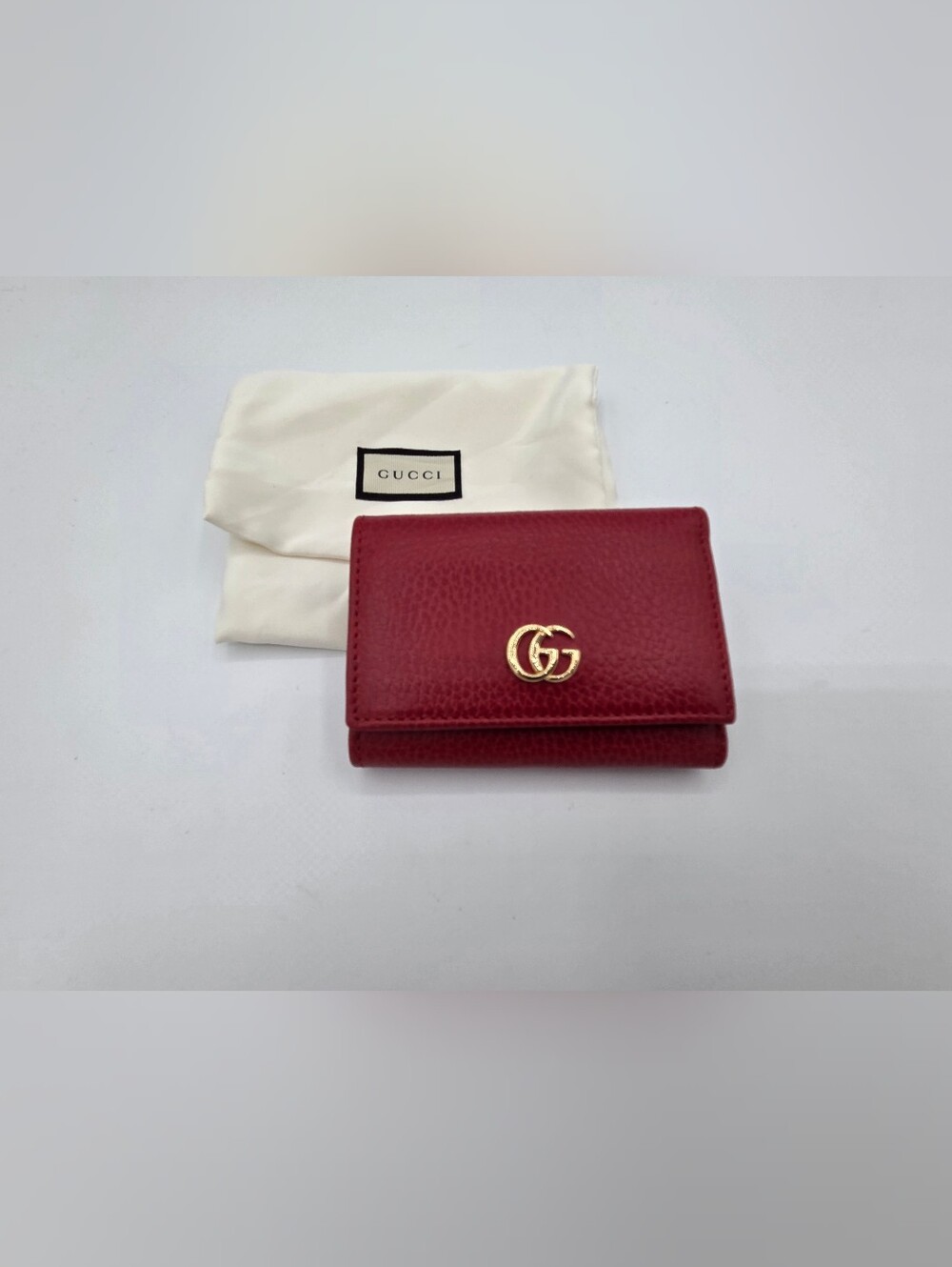 Gucci GG Marmont Red Pebbled Leather Compact Trifold Wallet